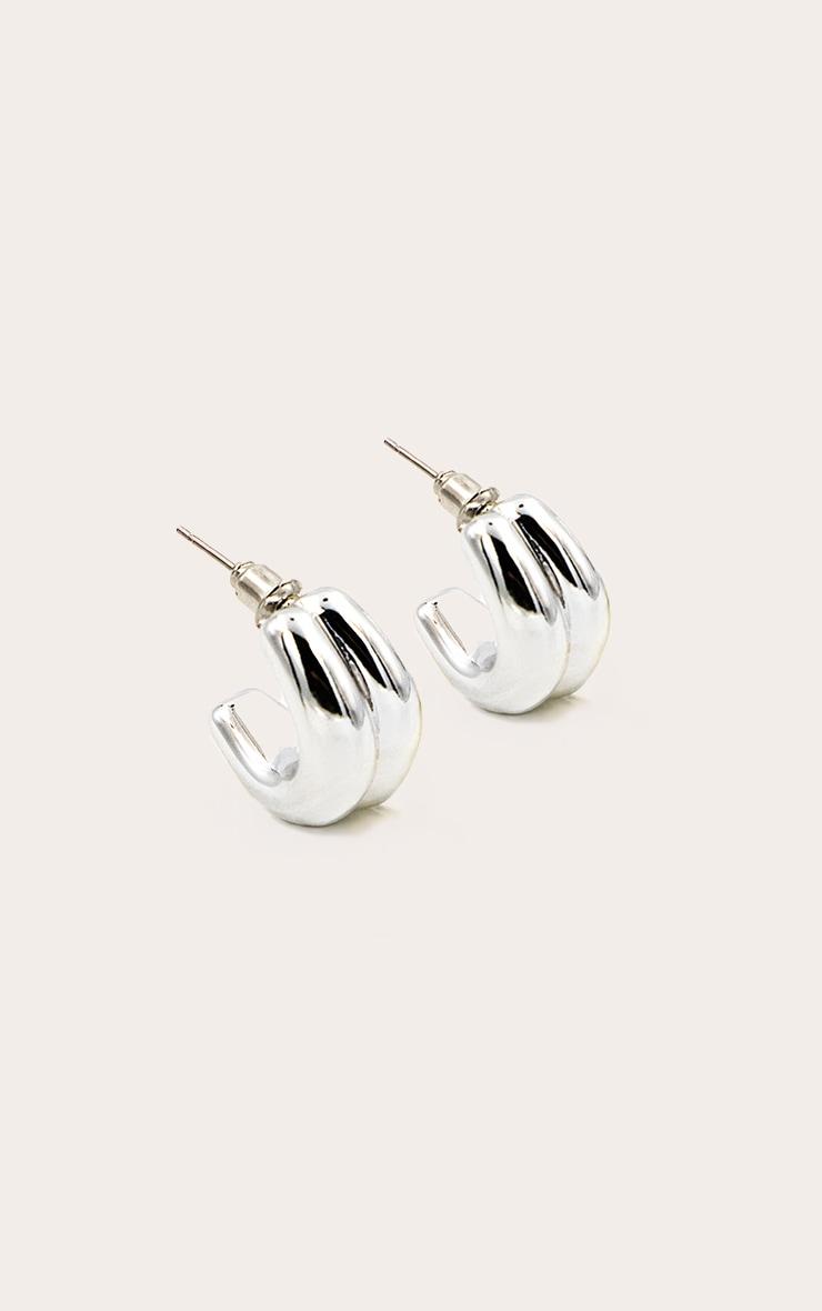 Silver Smooth Double Chunky Hoop Earrings Product Image