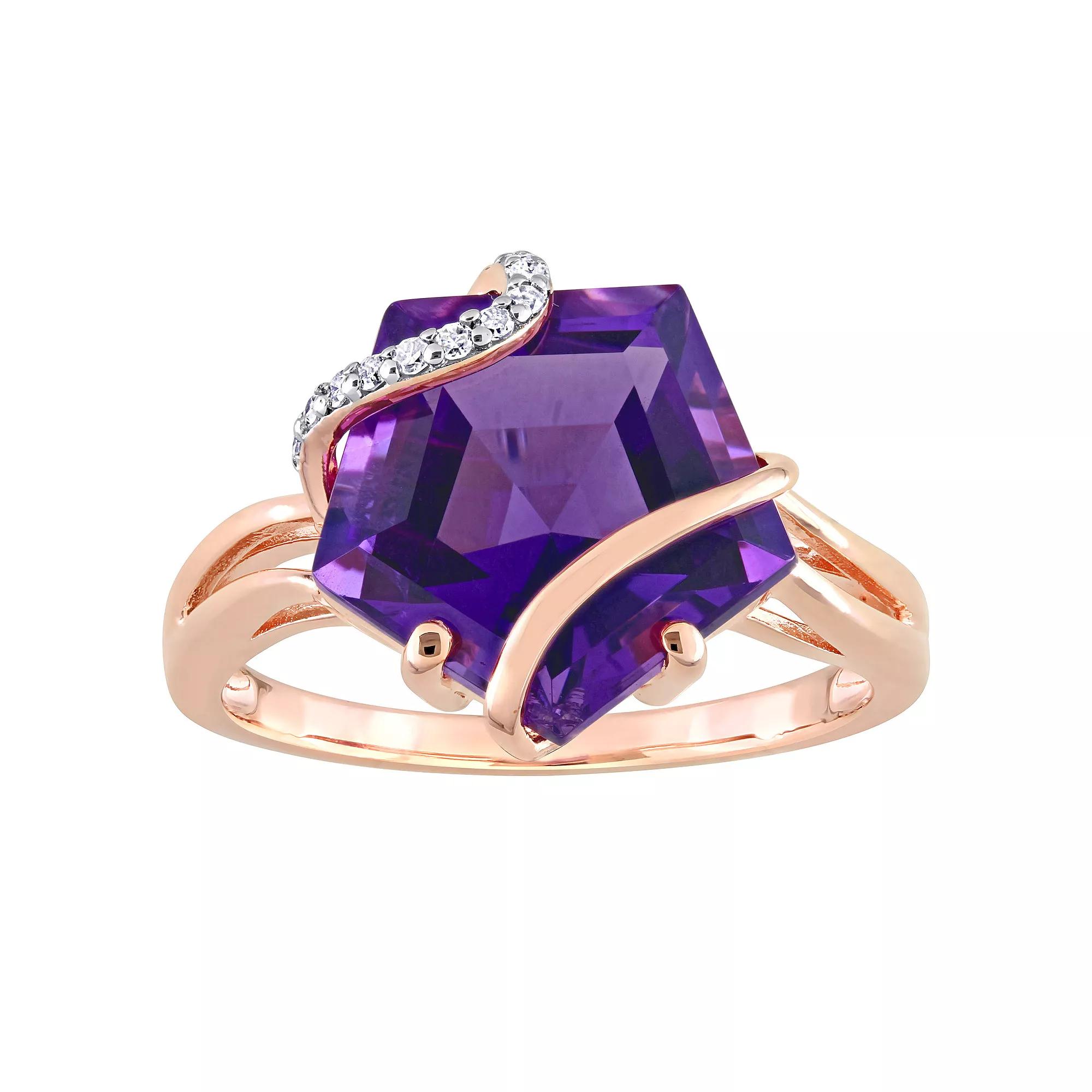 Stella Grace 18k Rose Gold Over Silver Amethyst & Diamond Accent Wrapped Ring, Women's, Size: 6, Pink Tone Product Image