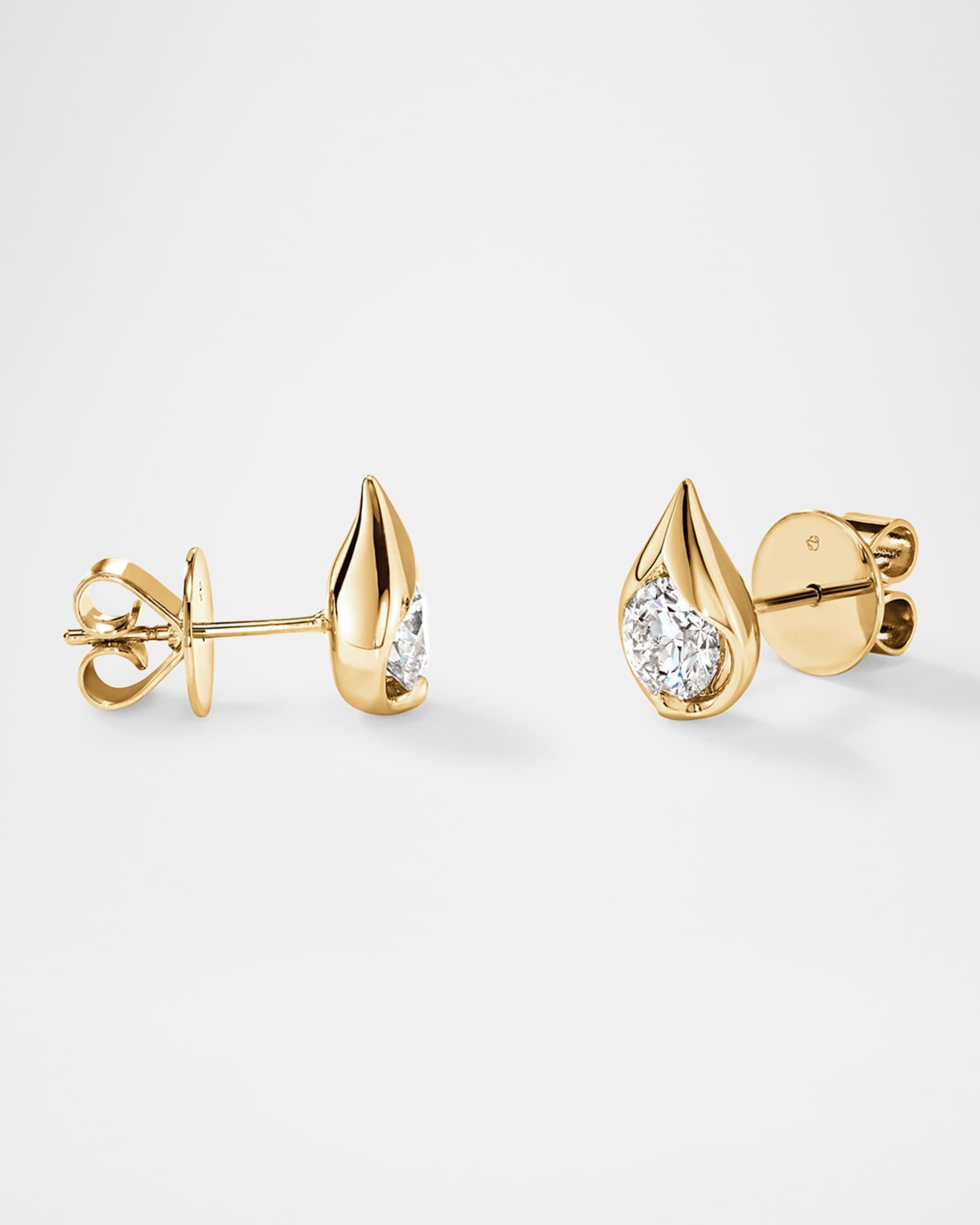18K Yellow Gold LU Diamond Droplet Stud Earrings Product Image