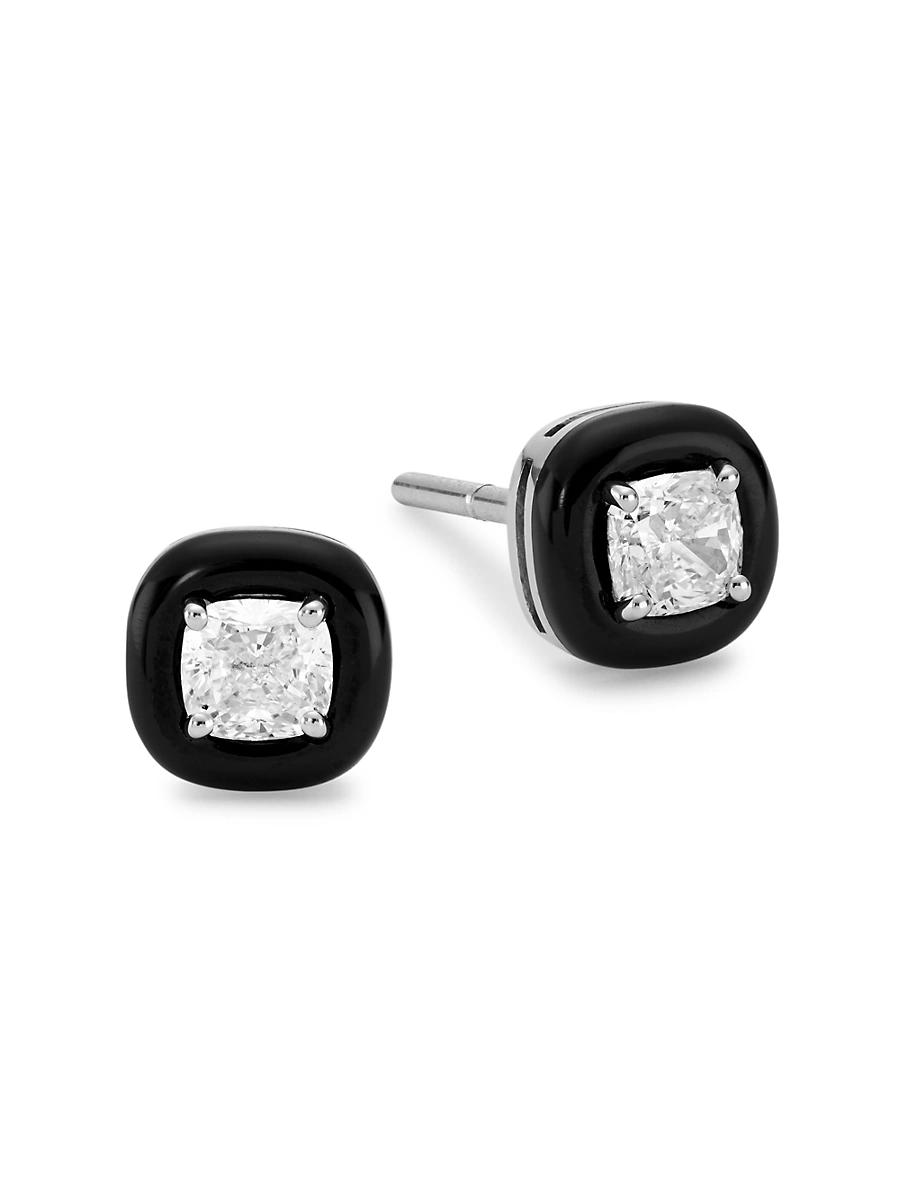 Womens Oui 18K White Gold Enamel & Diamond Stud Earrings Product Image