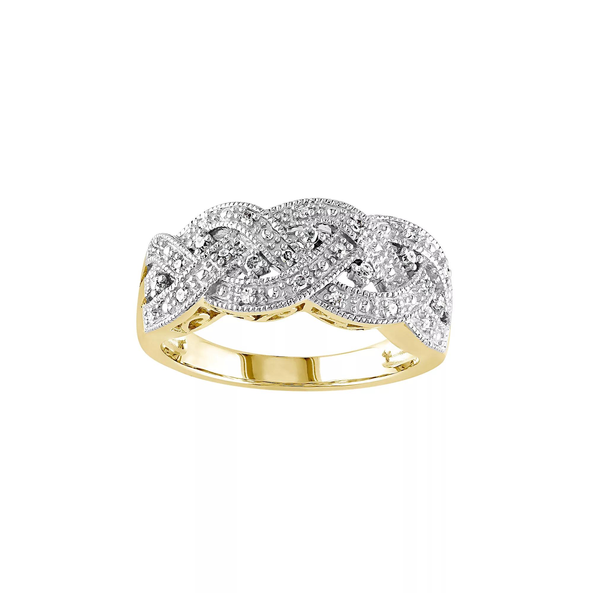 Stella Grace 1/8 Carat T.W. Diamond Rhodium-Plated Sterling Silver Scalloped Woven Ring, Womens Yellow Product Image