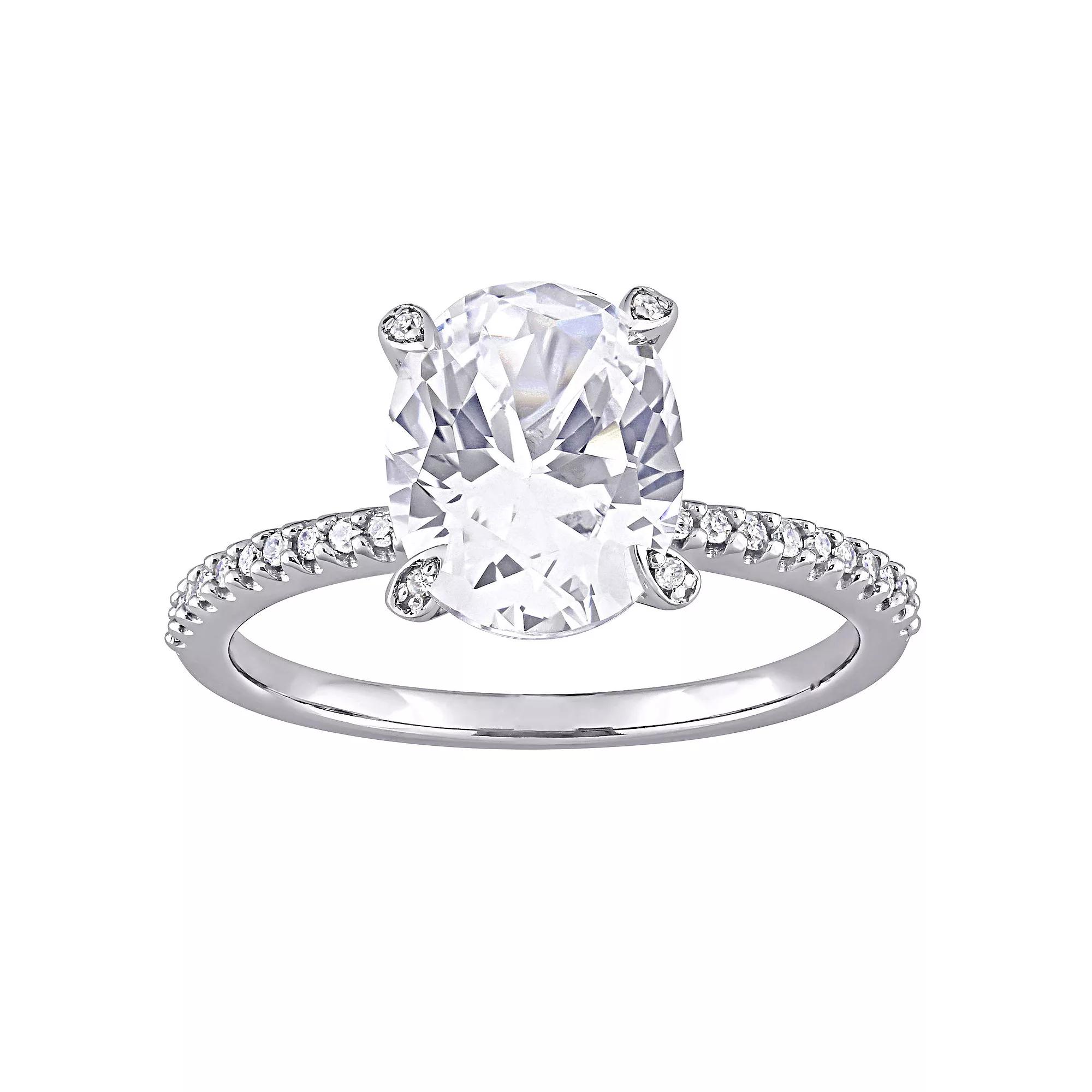 Stella Grace 10K White Gold Lab Created White Sapphire & 1/10 Carat T.W. Diamond Engagement Ring, Women's, Size: 6, 10k Whgold Product Image