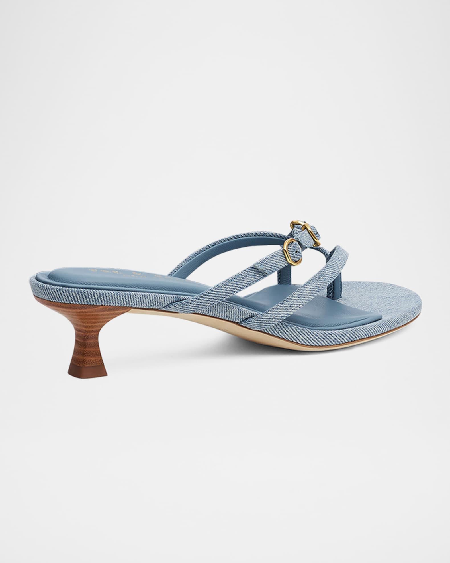 Sammie Denim Buckle Kitten-Heel Sandals Product Image