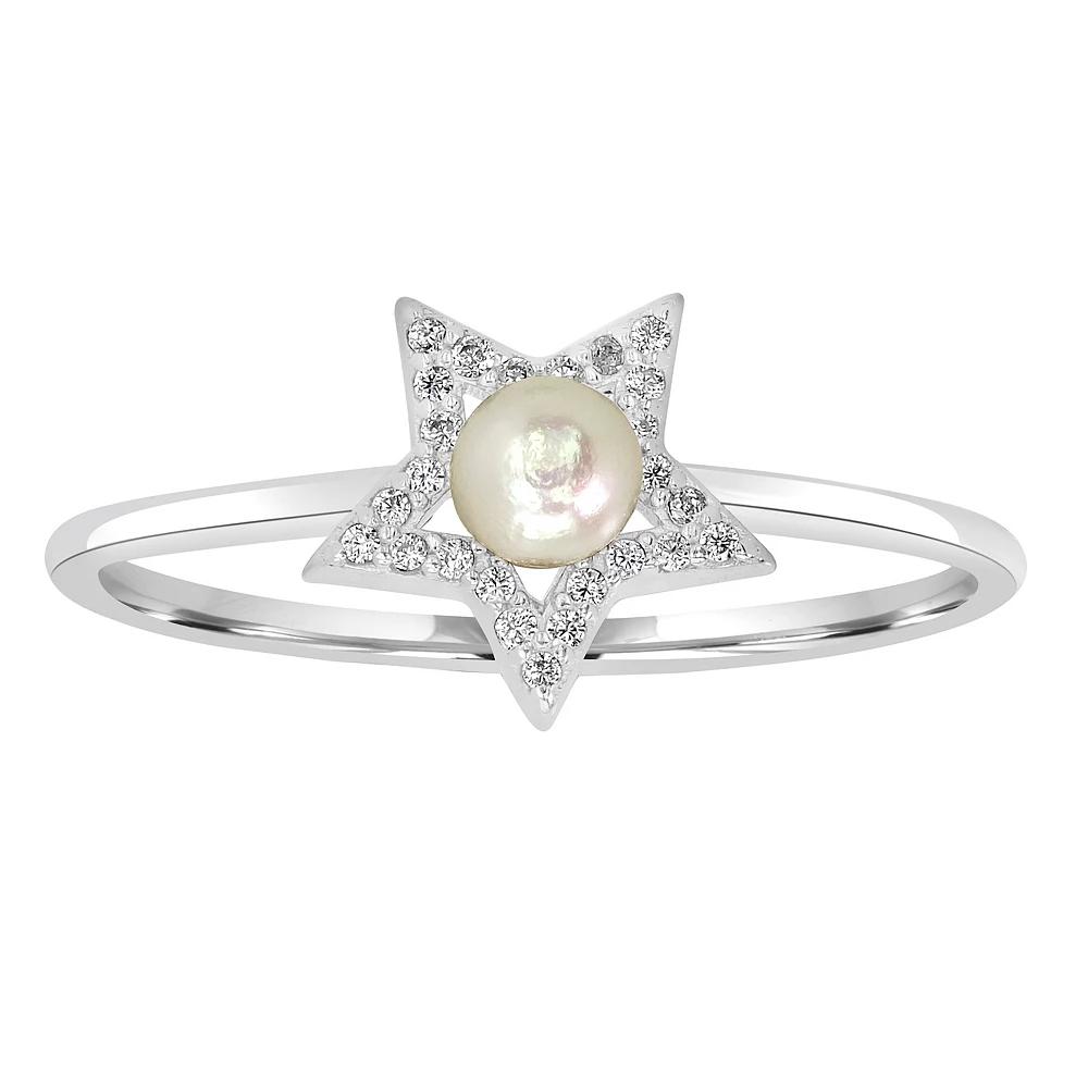 Gemistry Sterling Silver Freshwater Cultured Pearl & Cubic Zirconia Star Ring, Women's,  Product Image