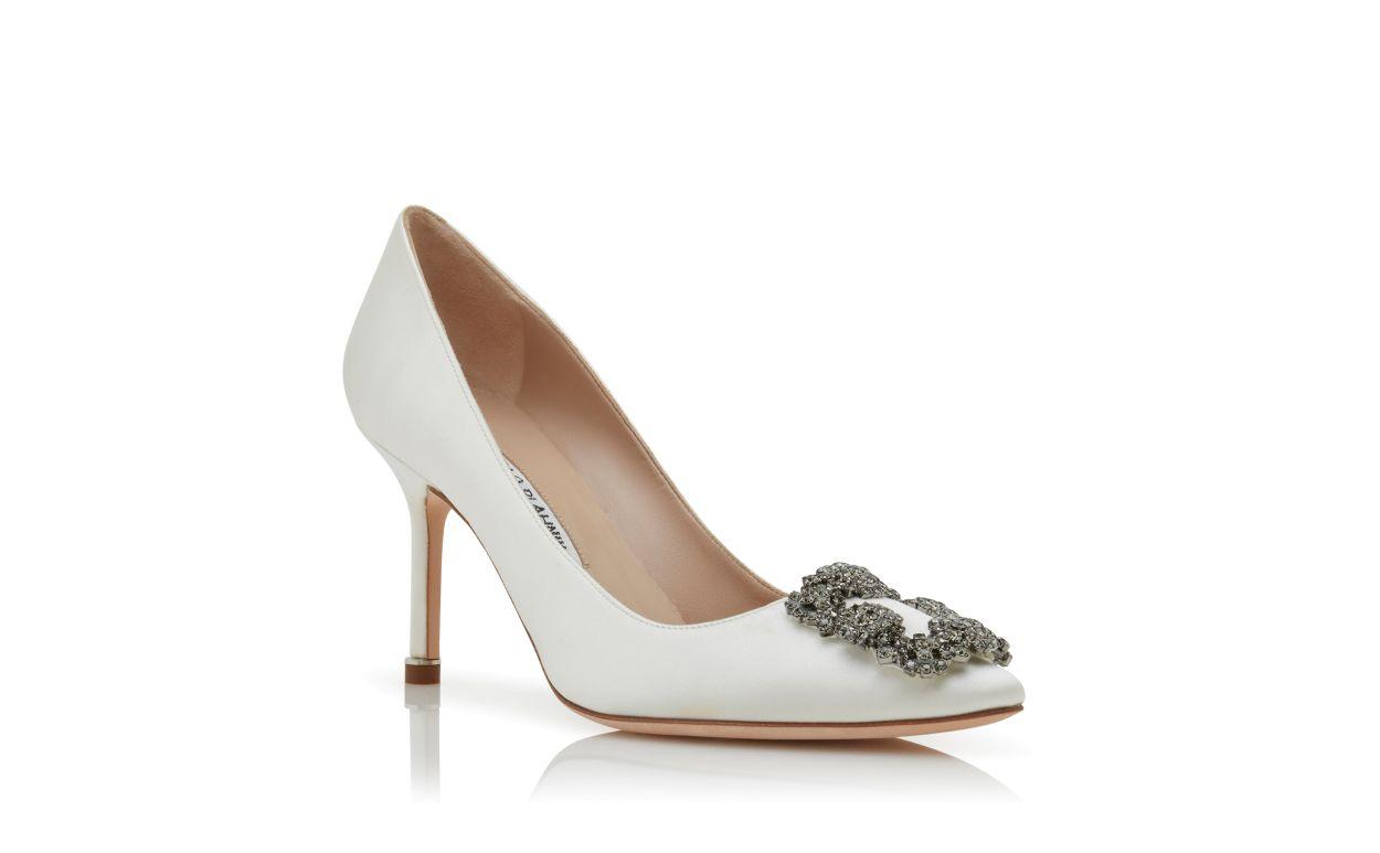 HANGISI 90 White Satin Jewel Buckle Pumps Product Image