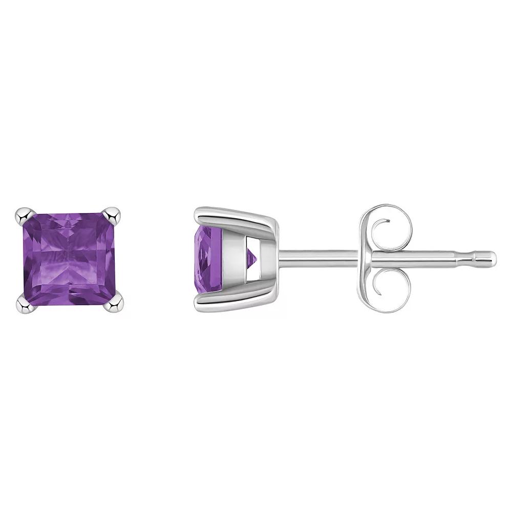 Celebration Gems 14k Gold 4 mm Princess Cut Amethyst Stud Earrings, Women's, 14k White Gold Product Image