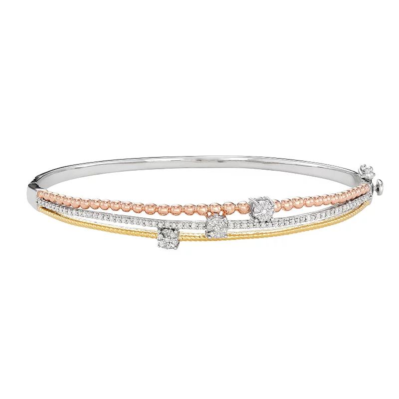 Tri-Tone 14k Gold Over Silver 3/8 Carat T.W. Diamond Bangle Bracelet, Womens Silver Tone Product Image