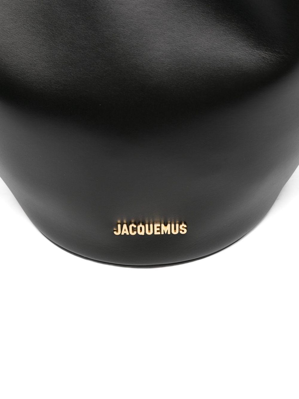 JACQUEMUS The Medium Bambola Asymmetric Leather Bucket Bag In Black 990 Product Image