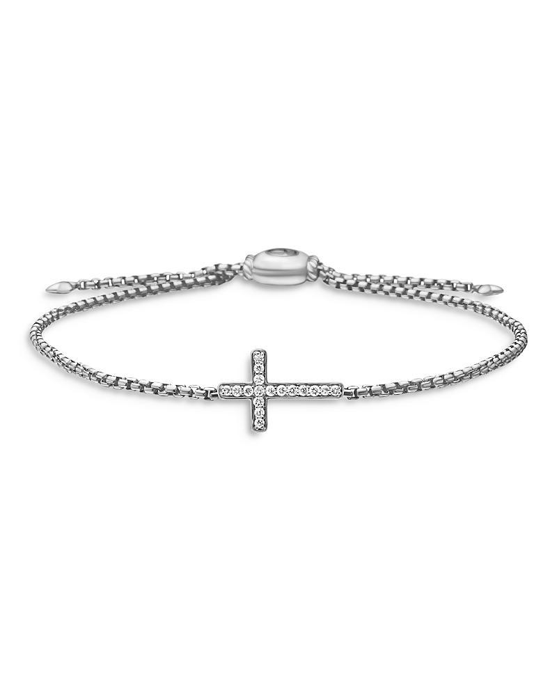 Womens Petite Pav Sterling Silver & Pav Diamond Sideways Cross Bracelet Size 0 Product Image