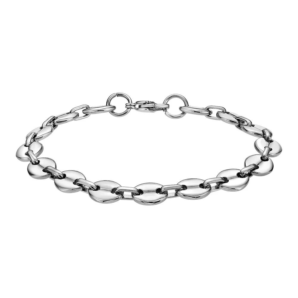 LYNX Men's Stainless Steel Coin Link Chain Bracelet, Size: 9, White Product Image