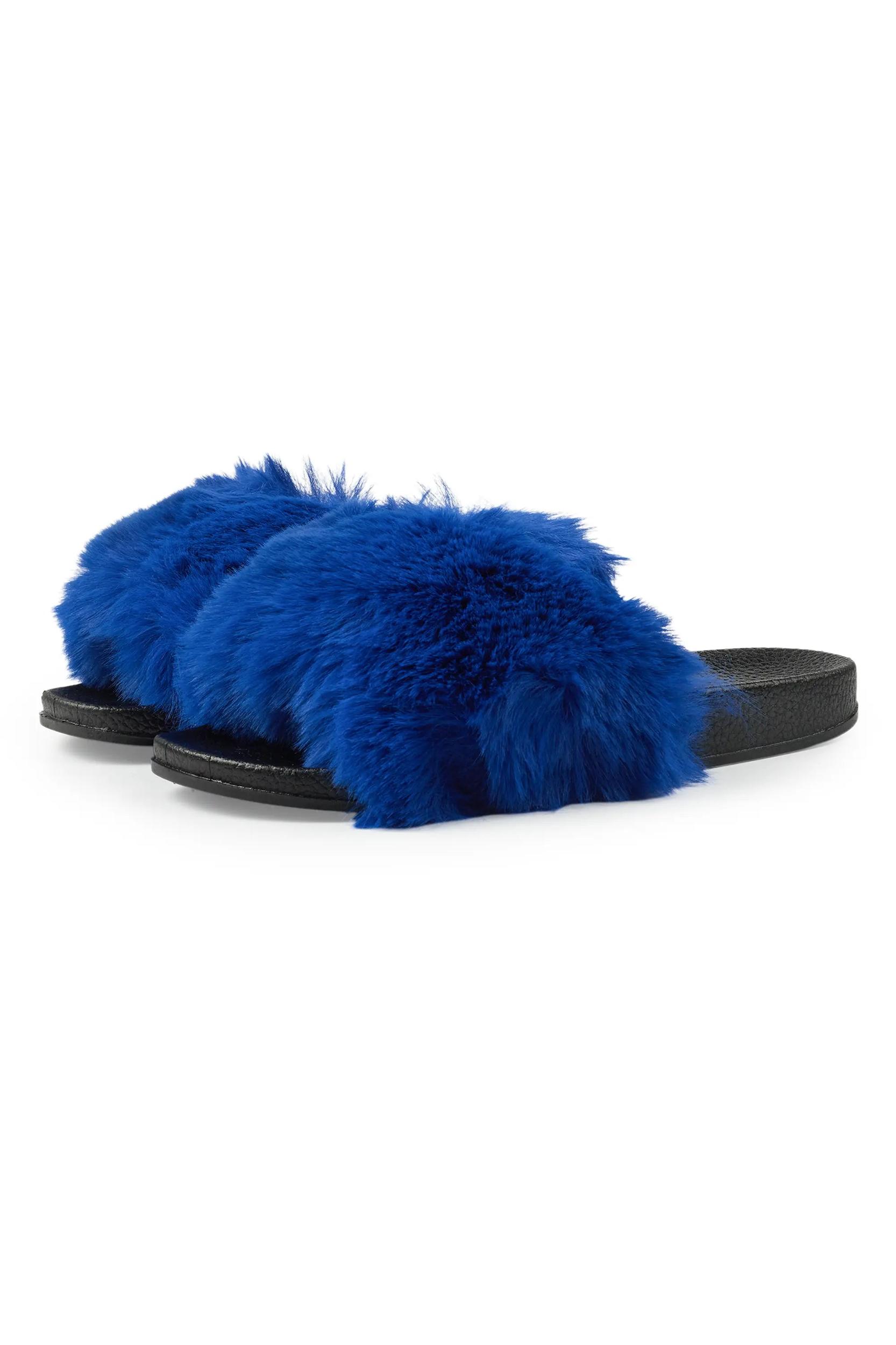 Tatyana Royal Blue Fur Slides Female Product Image