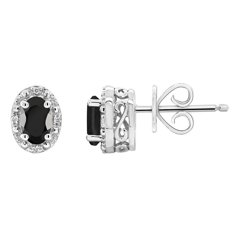Celebration Gems Sterling Silver Oval Onyx & Diamond Accent Stud Earrings, Women's Product Image