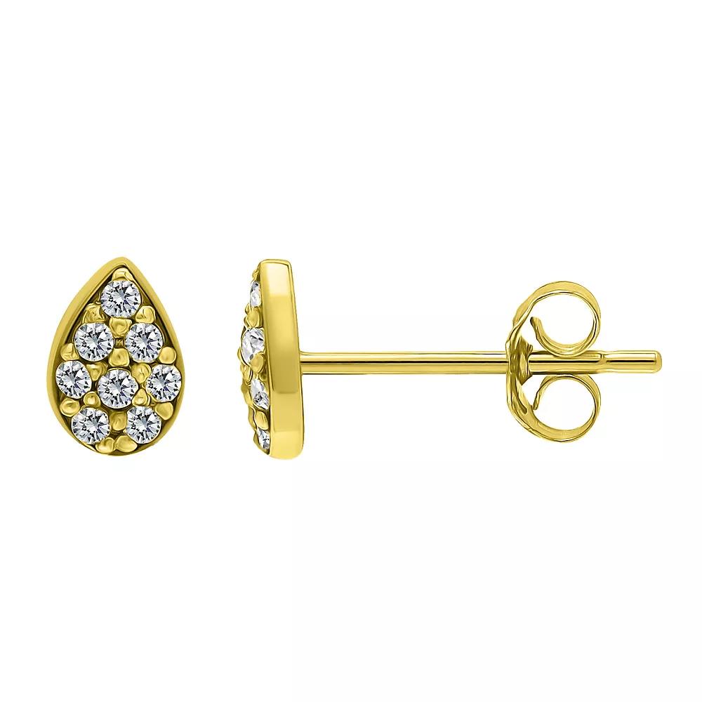 Aleure Precioso Pave Cubic Zirconia Teardrop Stud Post Earrings, Women's, Gold Tone Product Image