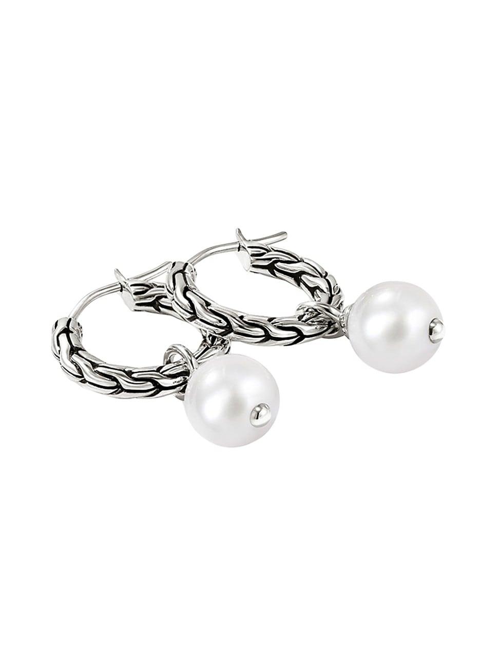 Womens JH Essentials Sterling Silver & Cultured Freshwater Pearl Hoop Earrings Product Image