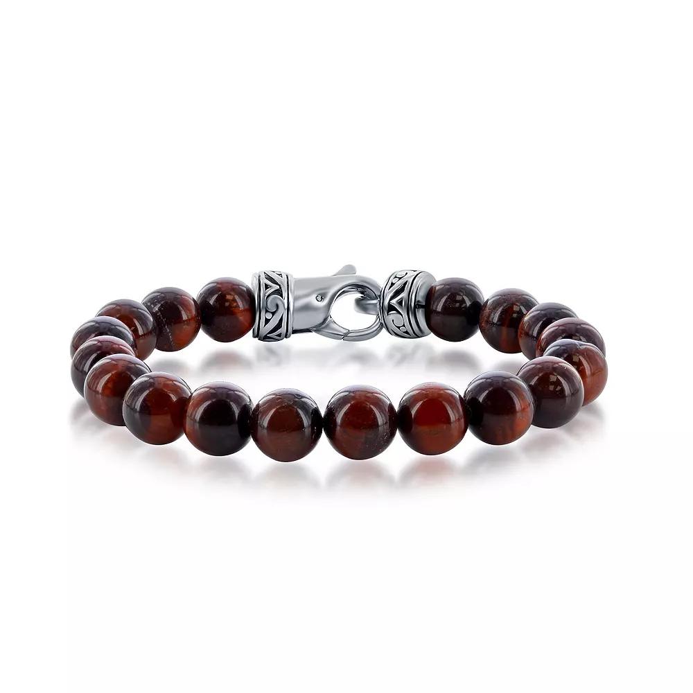 Men's Metallo Stainless Steel Genuine Stone 10mm Bead Bracelet,  Product Image
