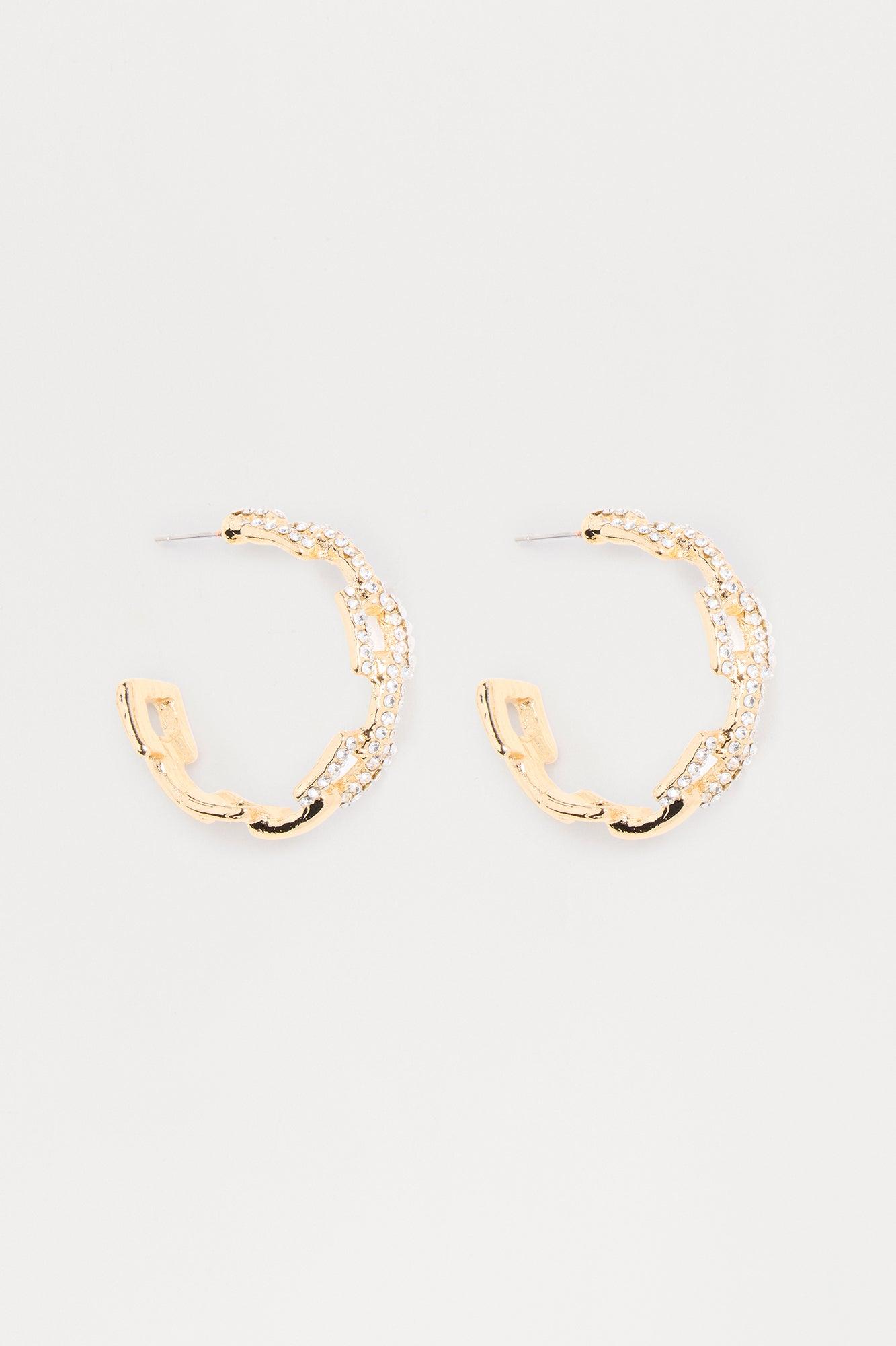 Locked In Rhinestone Hoop Earrings - Gold Female Product Image