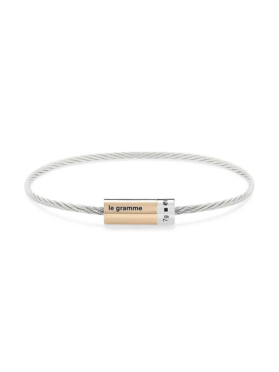 Mens Unisex 7G Polished Bicolor Sterling Silver & 18K Yellow Gold Cable Bracelet Product Image