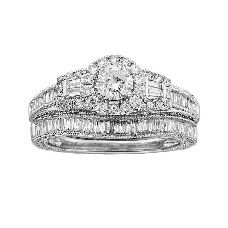 The Regal Collection 14k White Gold 1-ct. T.W. IGL Certified Round-Cut Diamond Frame Ring Set, Women's, Size: 6 Product Image