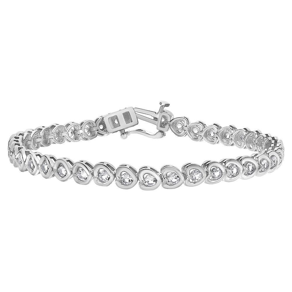 Gemstone Brilliance Lab-Created White Sapphire Heart Tennis Bracelet, Women's, Size: 7", Silver Tone Product Image