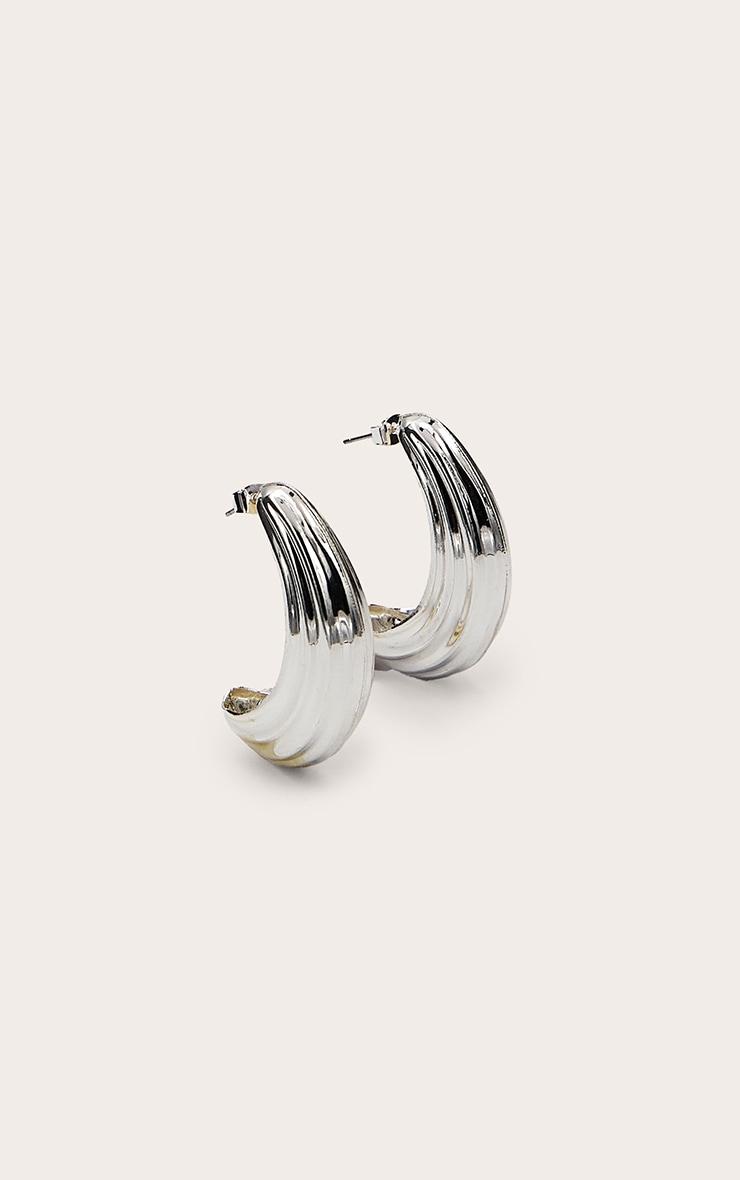 Silver Curved Textured Hollow Hoop Earrings Product Image
