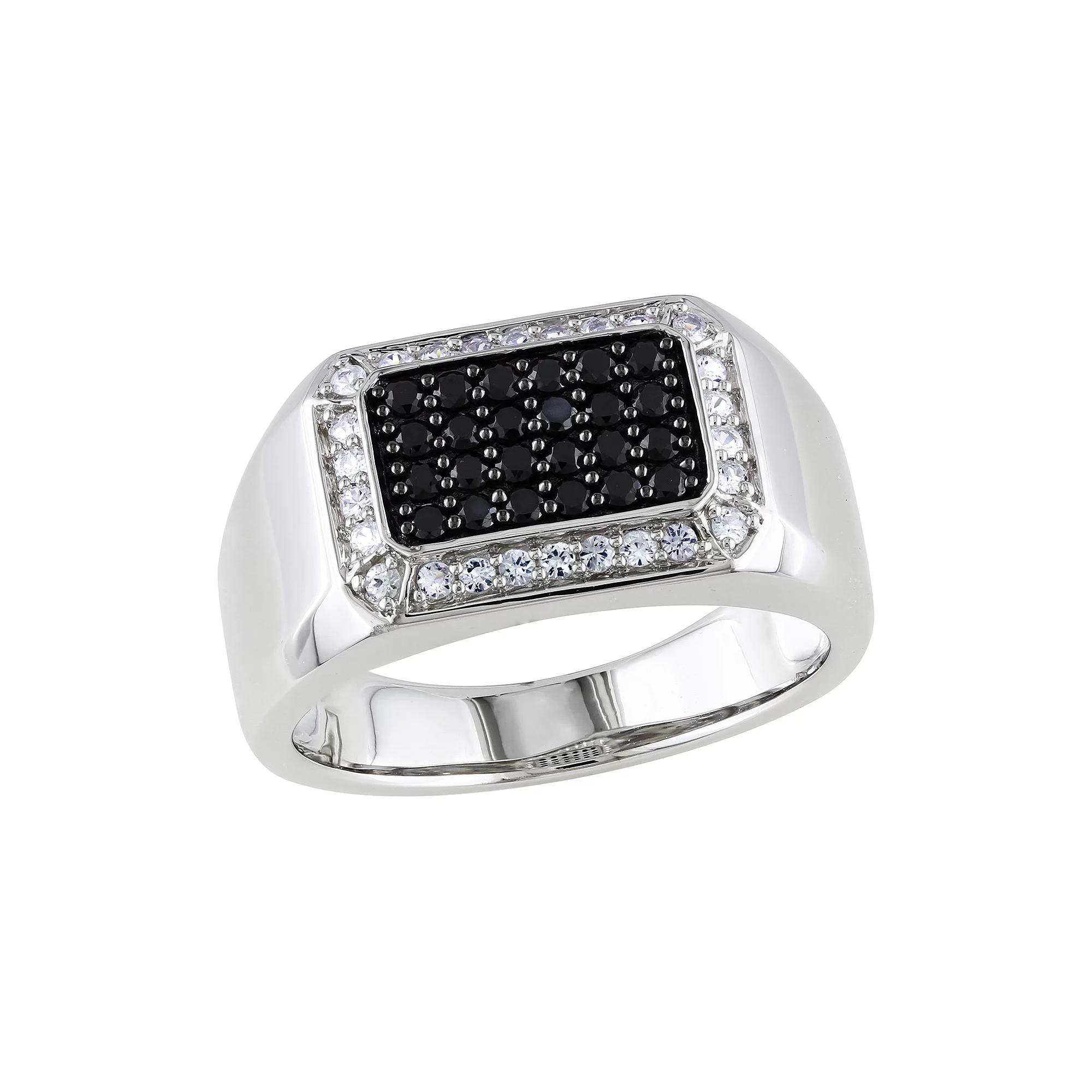 Men's Stella Grace Sterling Silver Black Spinel & White Sapphire Ring, Size: 12.50 Product Image