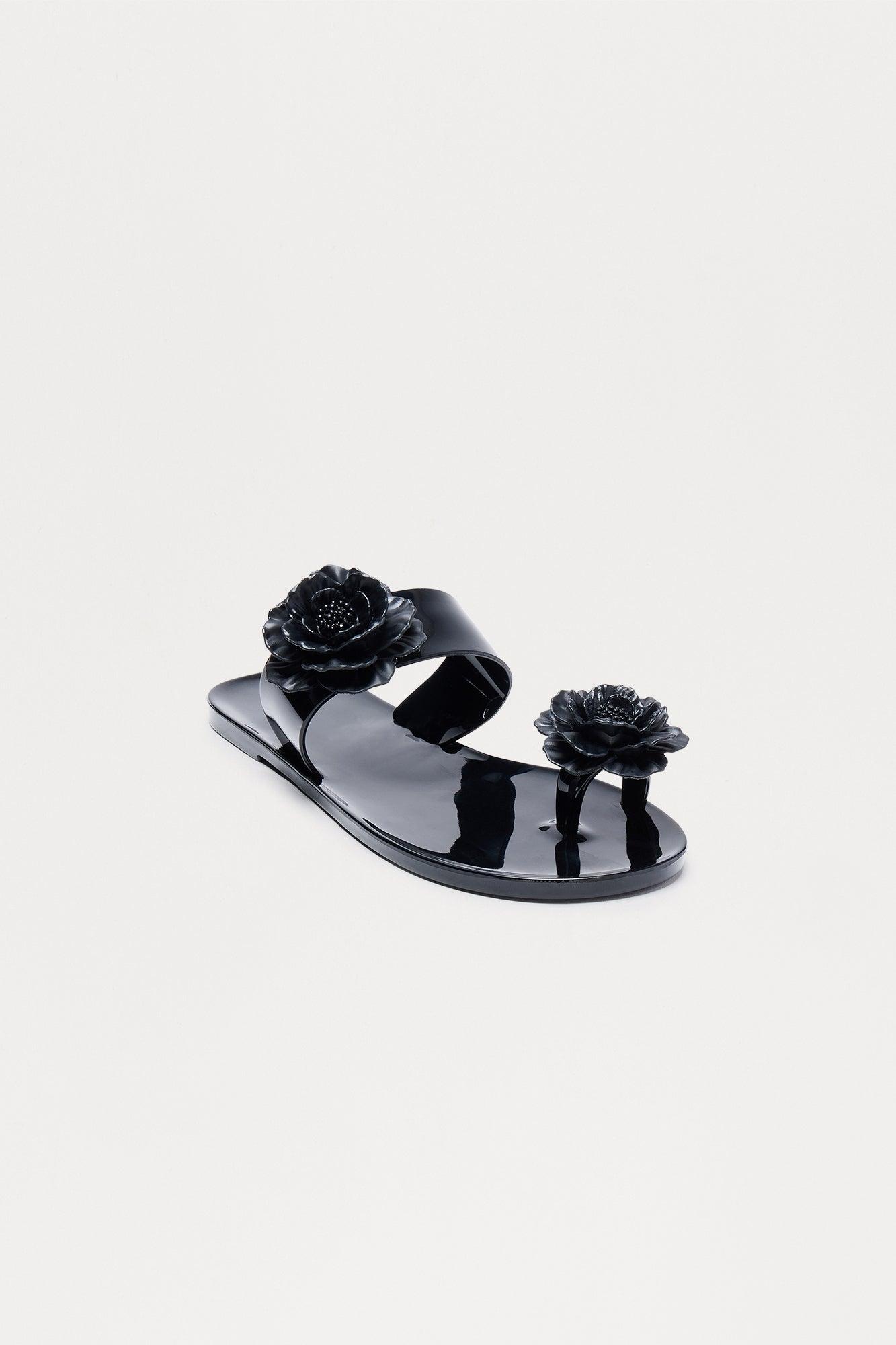 Rosemary Flower Toe Ring Sandals - Black Female Product Image