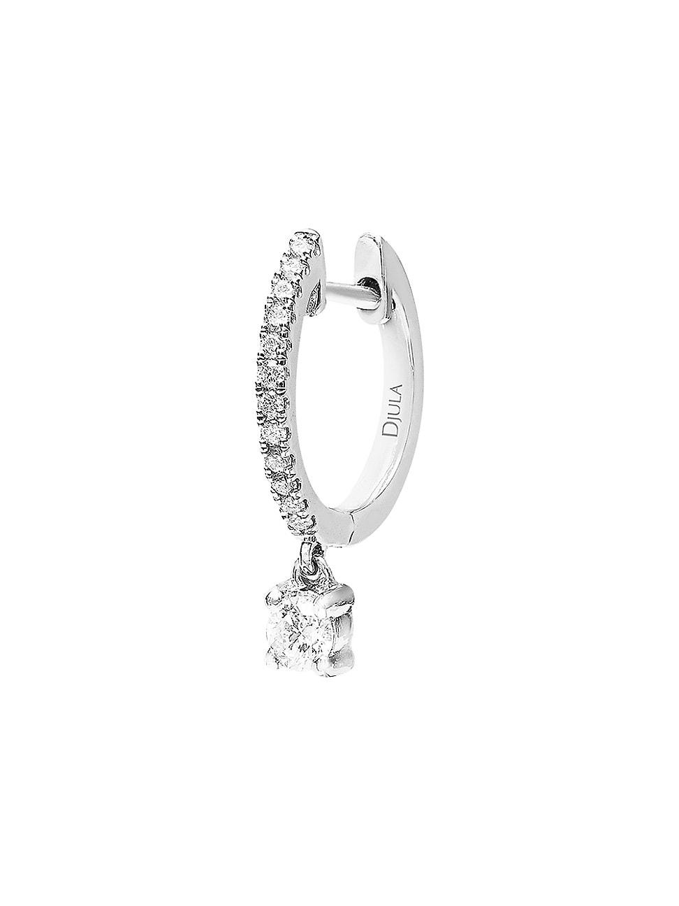 Womens Glam Rock 18K White Gold & Diamond Hanging Square Single Hoop Earring Product Image