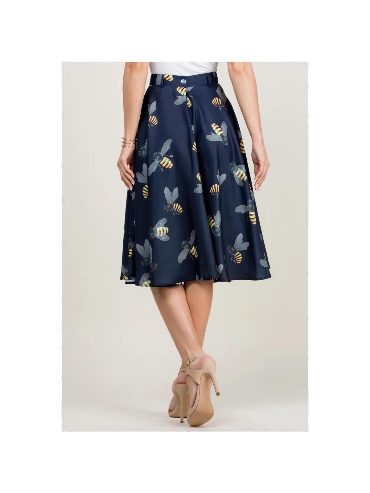 Bee Print Navy Swing Skirt Product Image