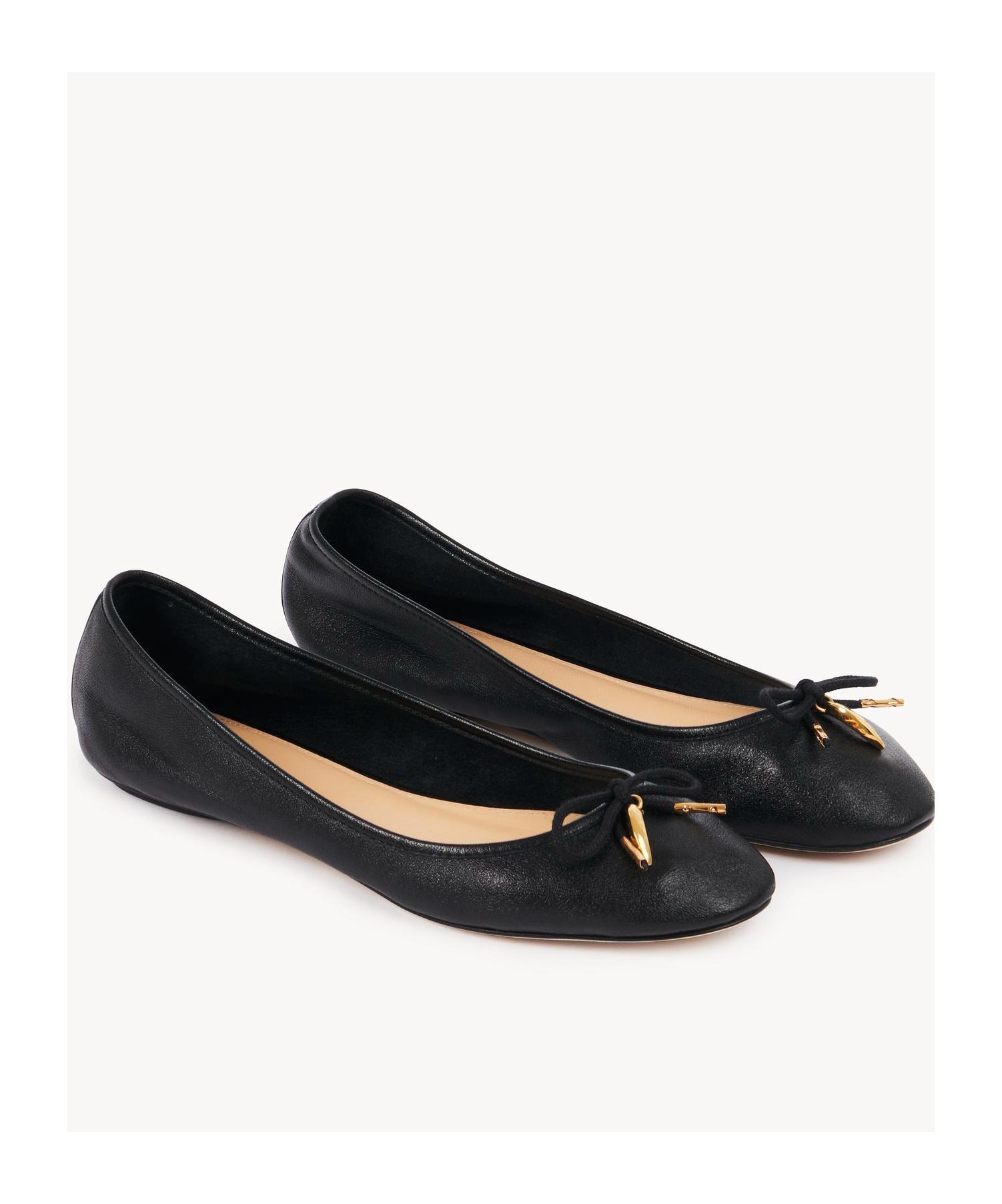CHLOÉ Bow Detail Round Toe Flat Sole Ballerina Shoes In Black Product Image