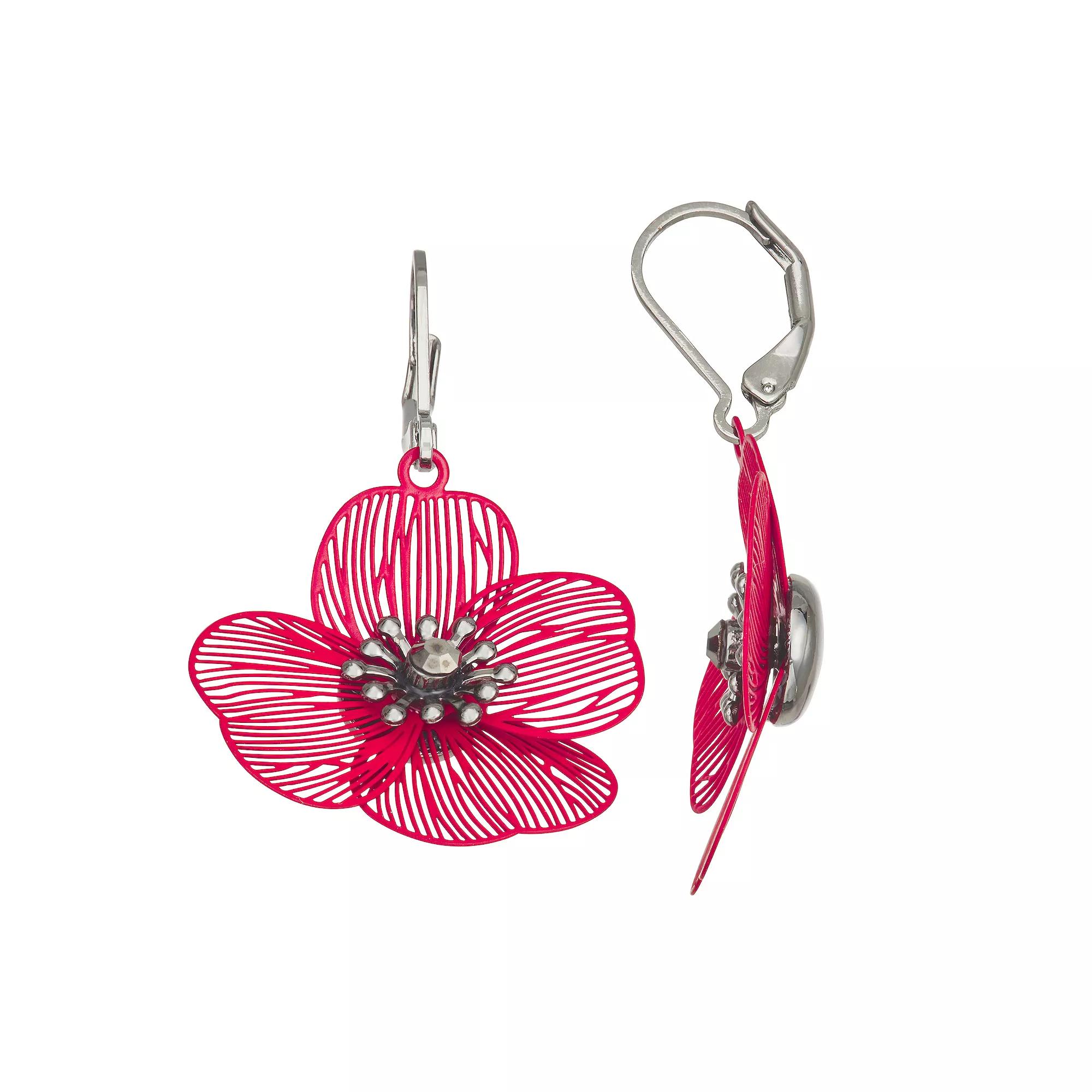 Simply Vera Vera Wang Leverback Small Flower Drop Earrings, Women's, Red Product Image