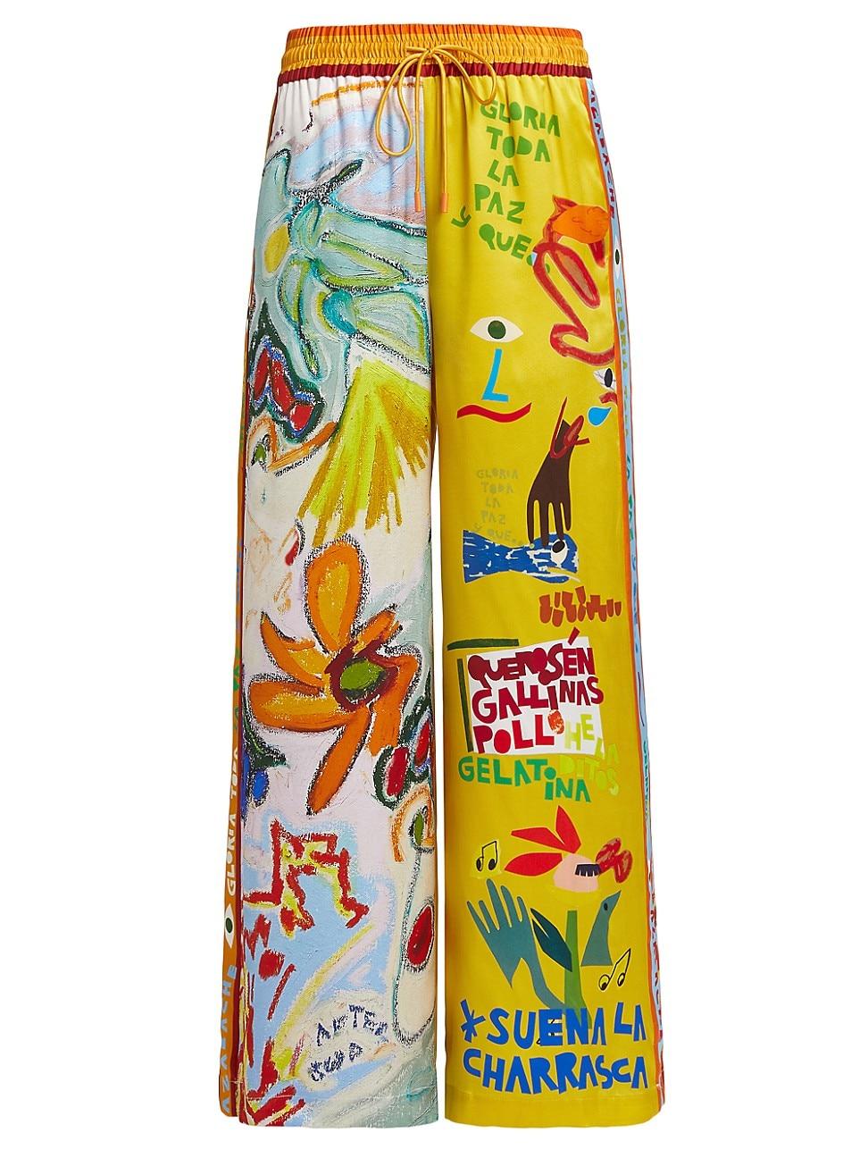 Womens La Charrasca Printed Silk Wide-Leg Pants Product Image