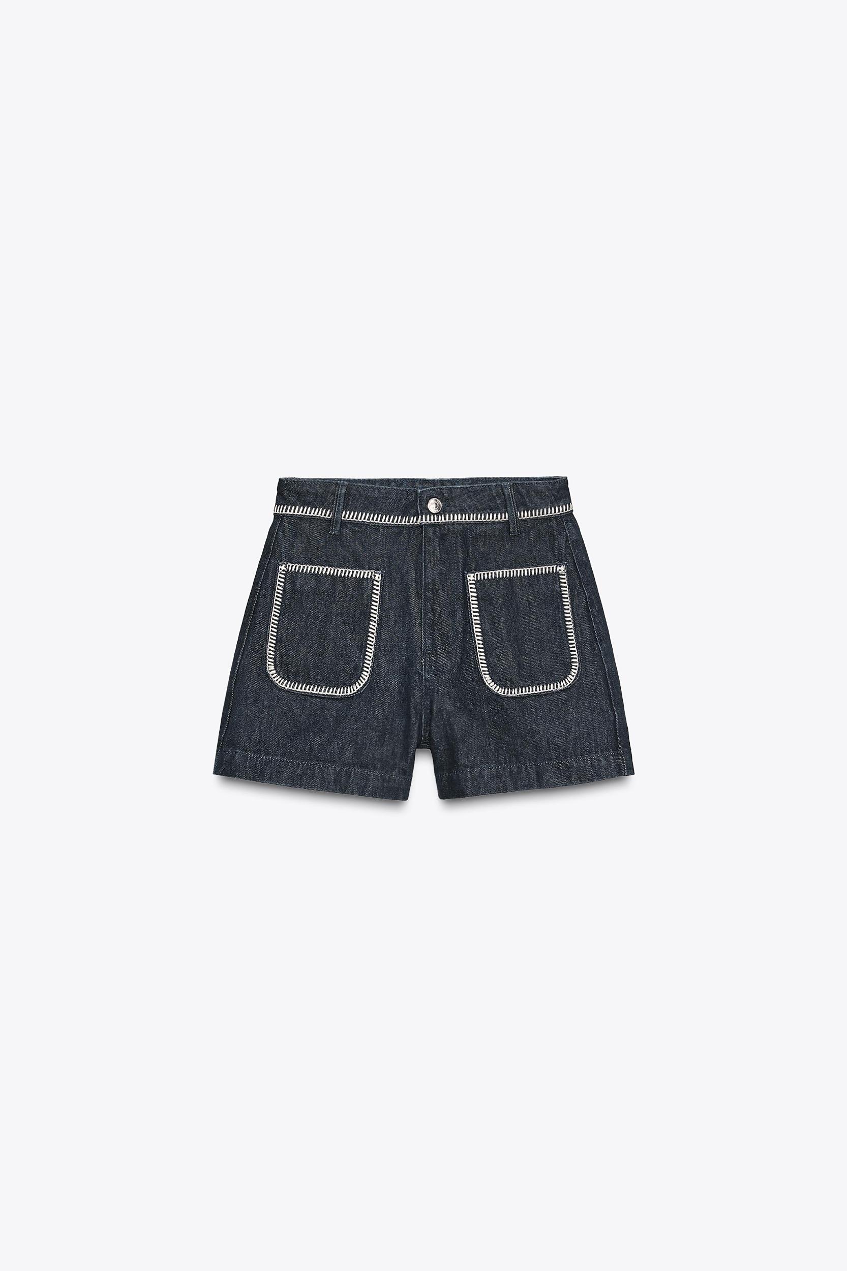 Z1975 HIGH-WAISTED DENIM SHORTS WITH TOPSTITCHING Product Image
