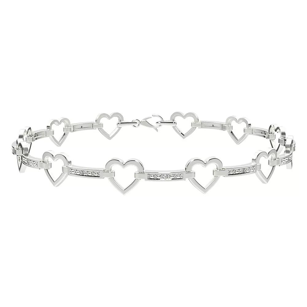 Sterling Silver Diamond Accent Heart Bracelet, Women's, Size: 7.25" Product Image