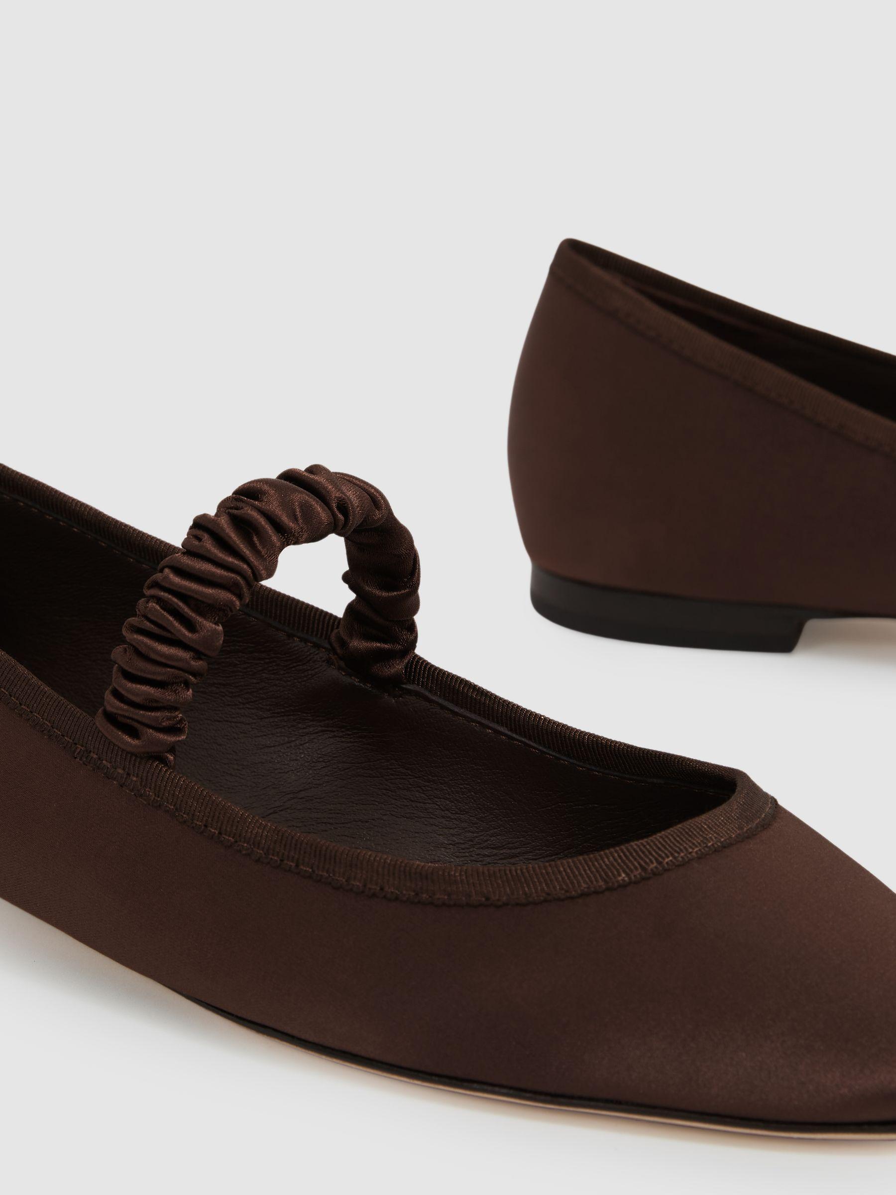Paige Satin Ballerina Shoes in Chocolate Product Image
