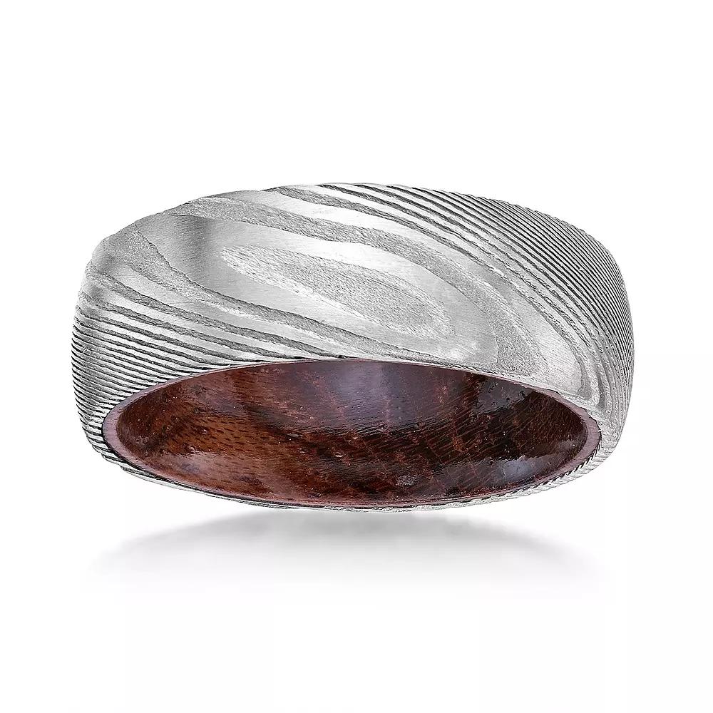LYNX Mens Damascus Steel Bubinga Wood Ring Stainless Product Image