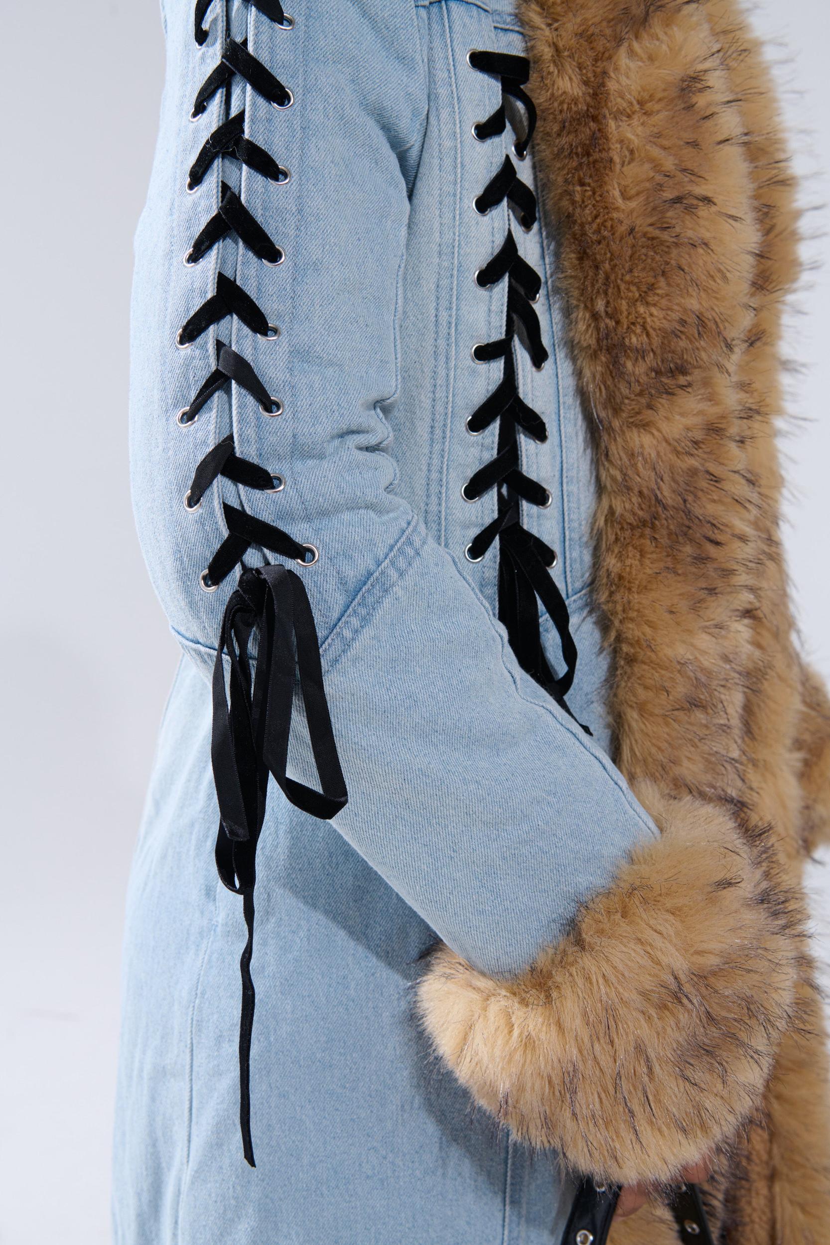 ERYKAH FUR TRIM DENIM TRENCH Product Image