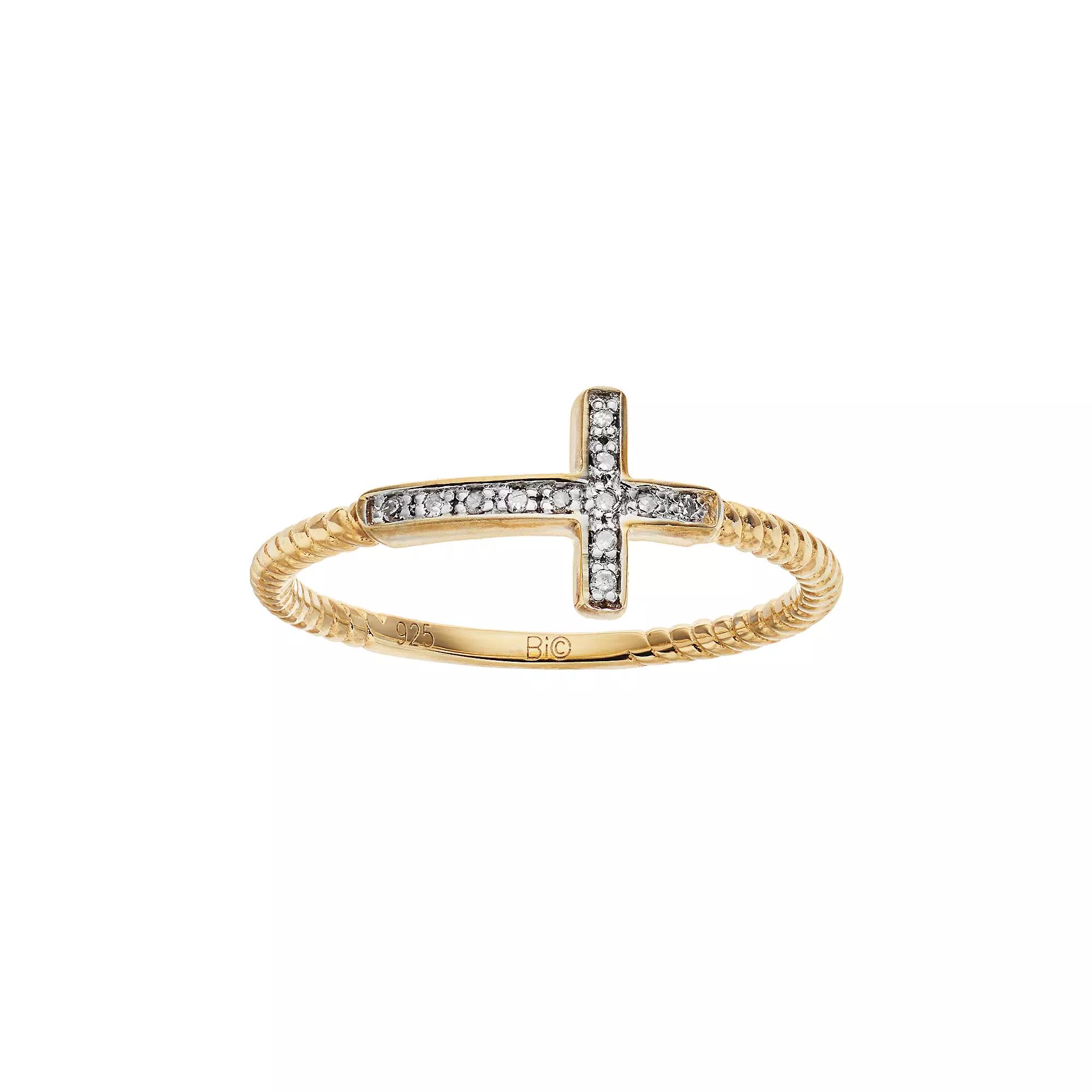 Gemminded Sterling Silver Diamond Accent Sideways Cross Ring, Women's, Size: 7, White Product Image