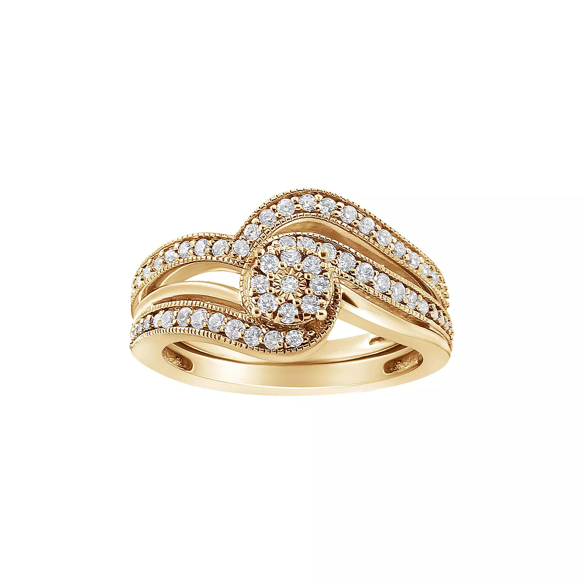 Haus of Brilliance 14k Gold Over Silver 1/3 Carat T.W. Diamond Bypass Vintage Engagement Ring Set, Women's, Size: 11, Gold Tone Product Image