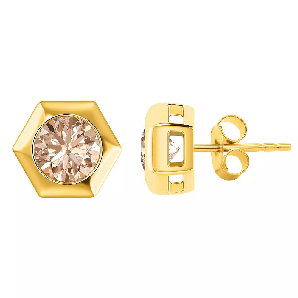14k Gold 1 1/2 Carat T.W. Champagne Diamond Hexagon Stud Earrings, Women's Product Image