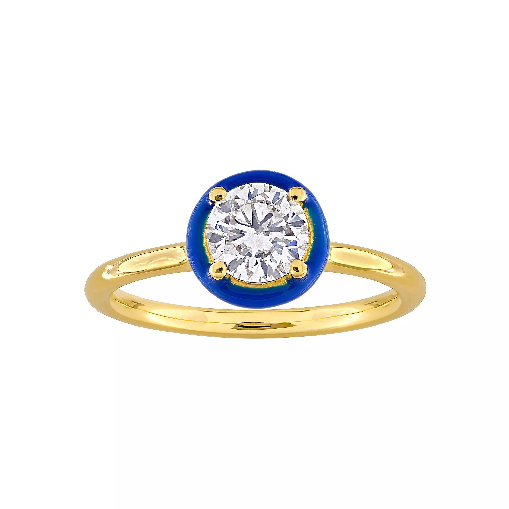Stella Grace 18k Gold Over Silver 3/4 Carat T.W Lab-Created Moissanite & Blue Enamel Solitaire Engagement Ring, Women's,  Product Image