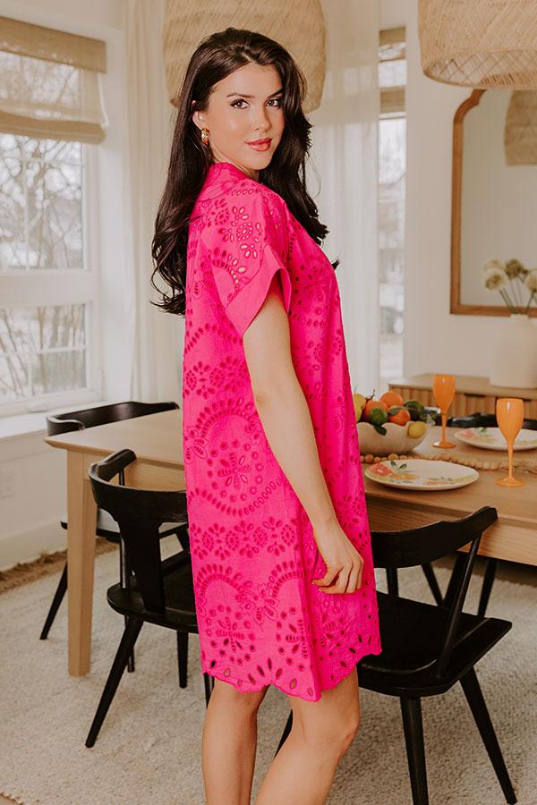 Smiles And Sorbet Eyelet Mini Dress in Hot Pink Product Image