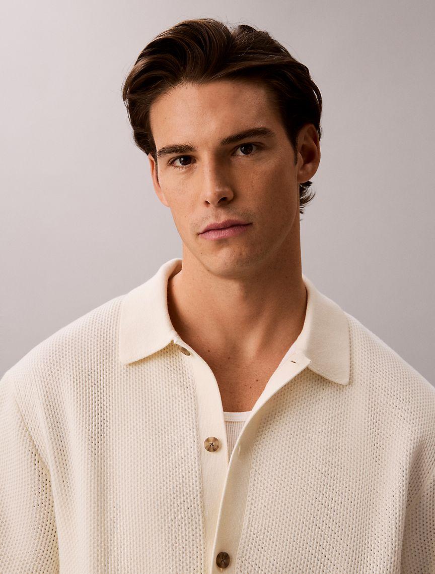 Mesh Stitch Button-Down Sweater Product Image