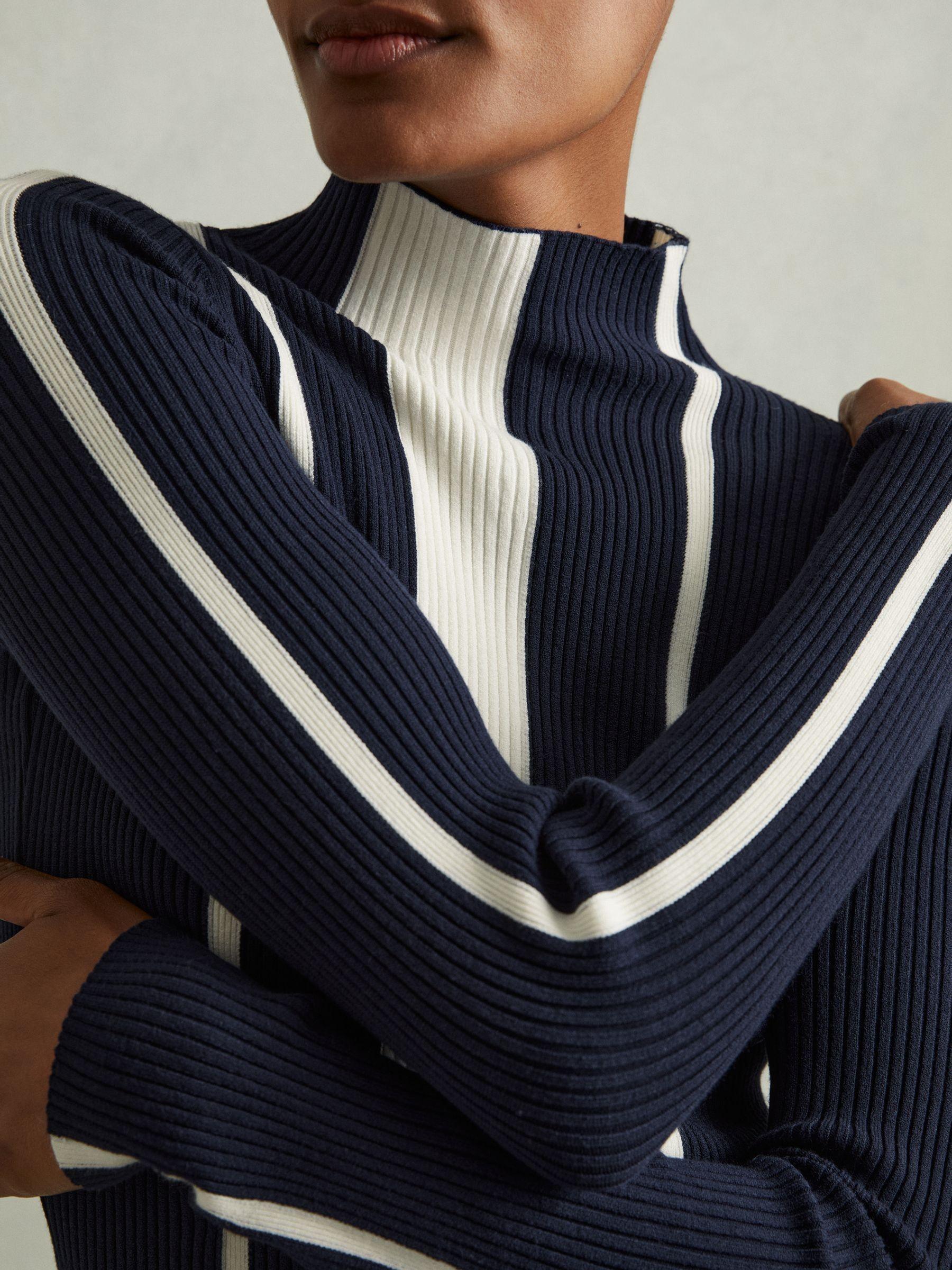 Ribbed Striped Mini Dress in Navy/Ivory Product Image