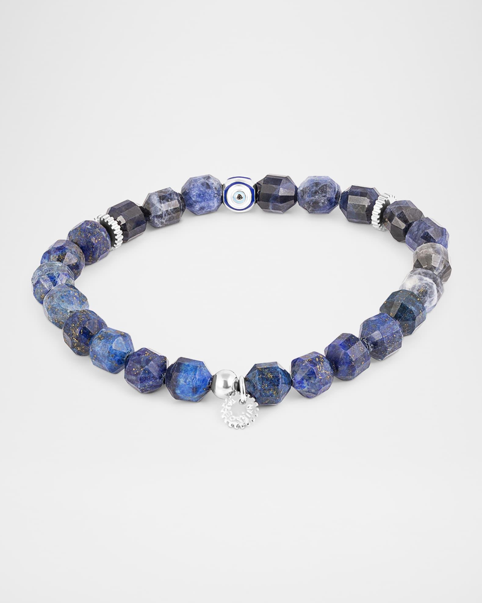 Men's Sterling Silver Enamel Evil Eye Sodalite Beaded Bracelet Product Image