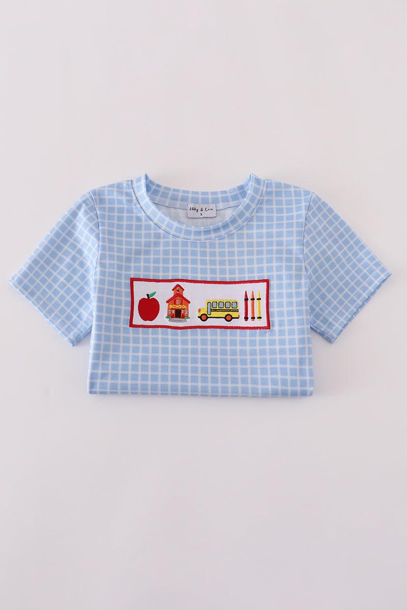 Blue whale embroidery smocked shorts set Product Image