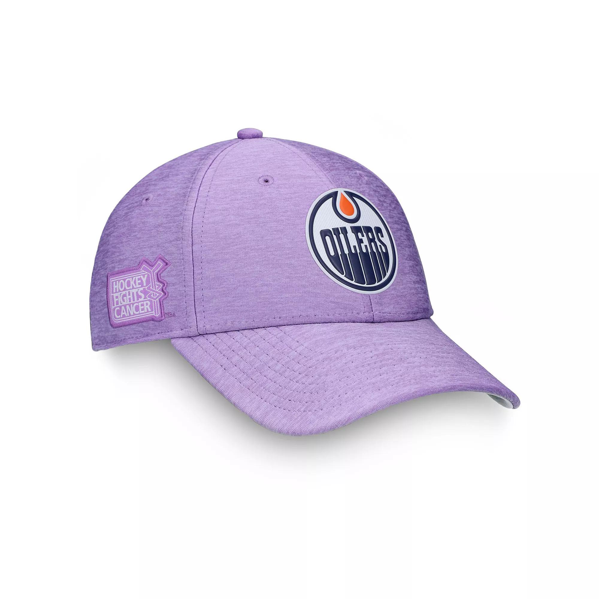 Mens Fanatics Heather Purple Edmonton Oilers 2020 Hockey Fights Cancer Adjustable Hat Product Image
