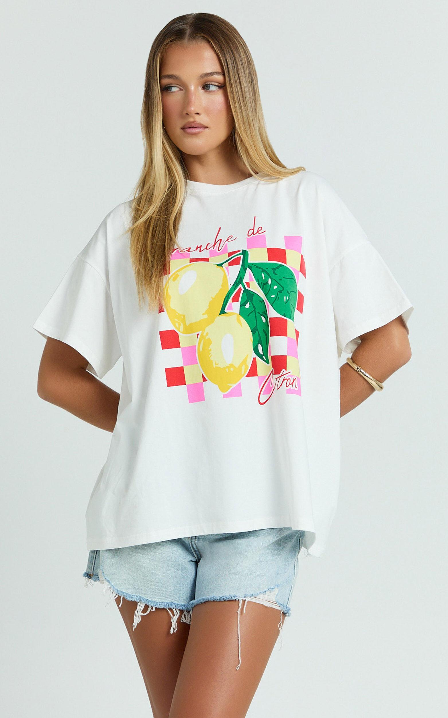 Fiona Top - Oversized Lemons Print T-Shirt in White Product Image