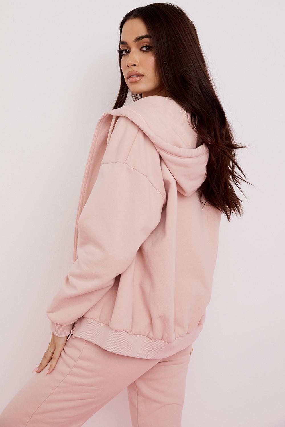 Storm  blush cotton fleece-back zip through hoodie Product Image