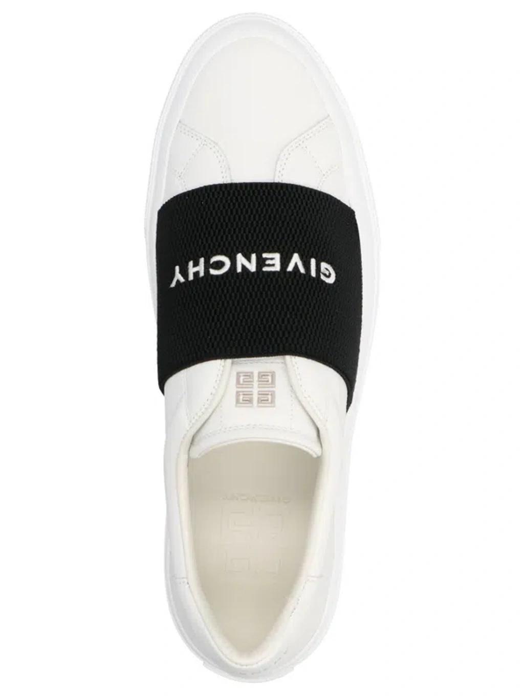 GIVENCHY Logo-embroidered Slip-on Leather Sneakers In White Black Product Image