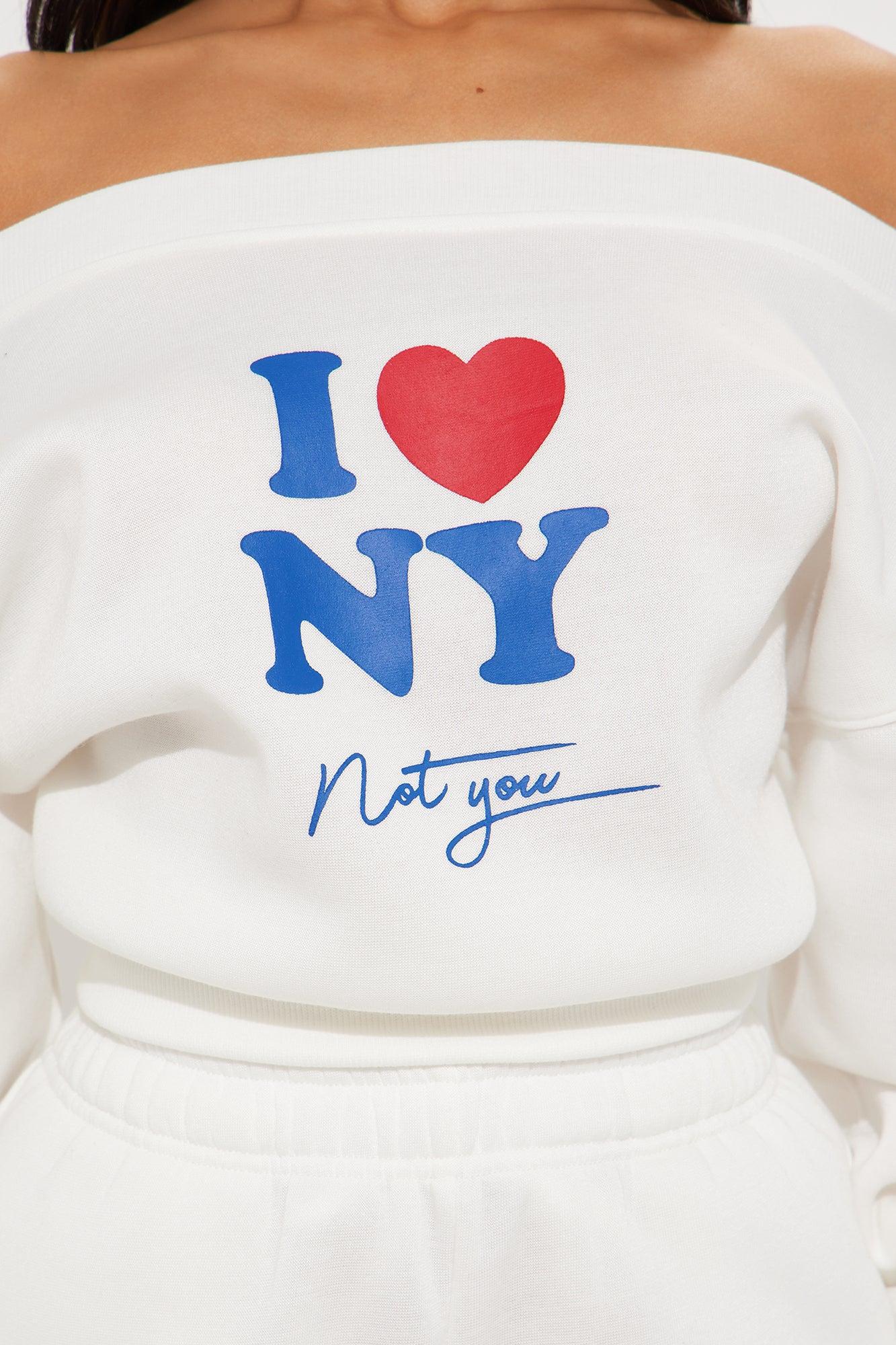 I Love NY Off Shoulder Sweatshirt - Ivory Product Image